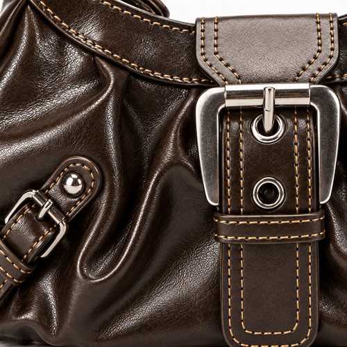 Women’s Synthetic Leather Shoulder Bag with Buckle Detail - Heidi