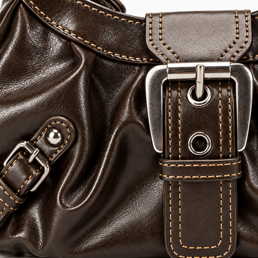 The Sunday Avenue Women’s Dark Brown Synthetic Leather Shoulder Bag with Buckle Detail