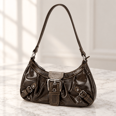 The Sunday Avenue Women’s Dark Brown Synthetic Leather Shoulder Bag with Buckle Detail