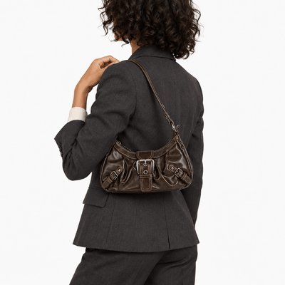 The Sunday Avenue Women’s Dark Brown Synthetic Leather Shoulder Bag with Buckle Detail