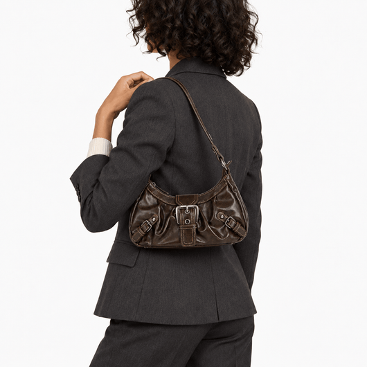The Sunday Avenue Women’s Dark Brown Synthetic Leather Shoulder Bag with Buckle Detail