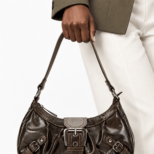 Women’s Synthetic Leather Shoulder Bag with Buckle Detail - Heidi