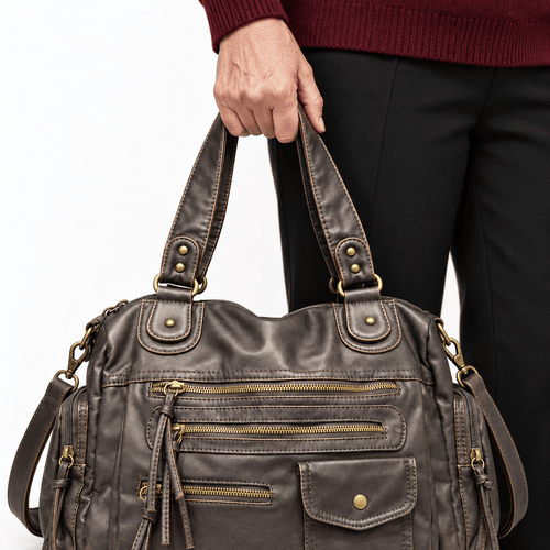 Women's Retro Vegan Leather Multi-Pocket Shoulder Bag - Tallulah