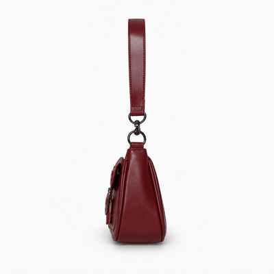 The Sunday Avenue Women’s Dark Red Baguette Shoulder Bag with Front Buckle Pockets