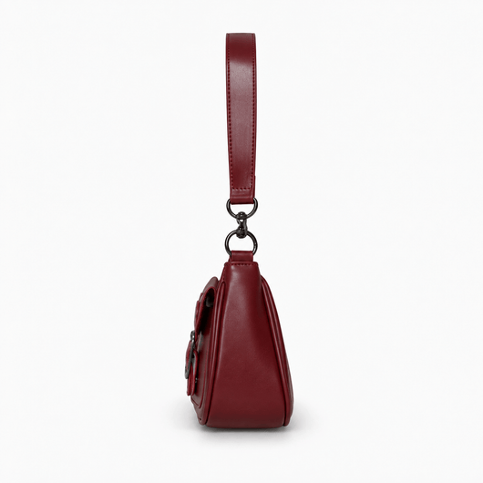 The Sunday Avenue Women’s Dark Red Baguette Shoulder Bag with Front Buckle Pockets