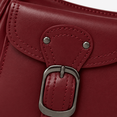 The Sunday Avenue Women’s Dark Red Baguette Shoulder Bag with Front Buckle Pockets
