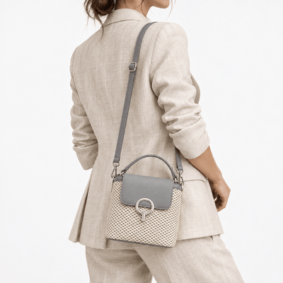 The Sunday Avenue Women's Grey & Beige Woven Bucket Crossbody Beach Bag