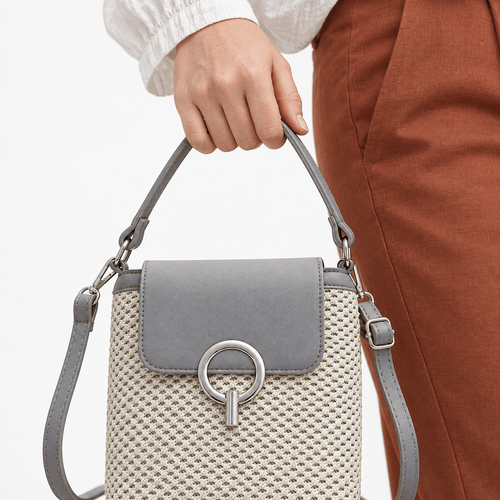 Women's Woven Bucket Crossbody Beach Bag - Amber