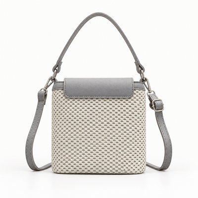 The Sunday Avenue Women's Grey & Beige Woven Bucket Crossbody Beach Bag