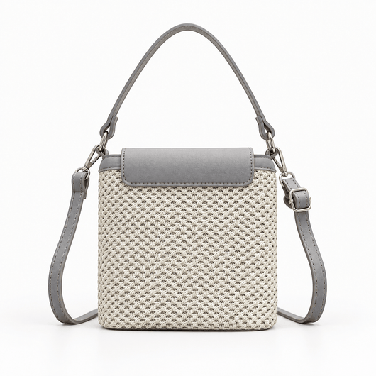The Sunday Avenue Women's Grey & Beige Woven Bucket Crossbody Beach Bag
