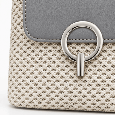 The Sunday Avenue Women's Grey & Beige Woven Bucket Crossbody Beach Bag