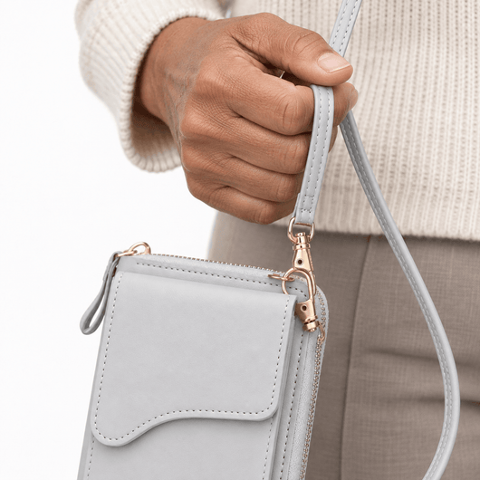 The Sunday Avenue Women's Grey PU Leather Crossbody Phone Bag with Zip Compartments