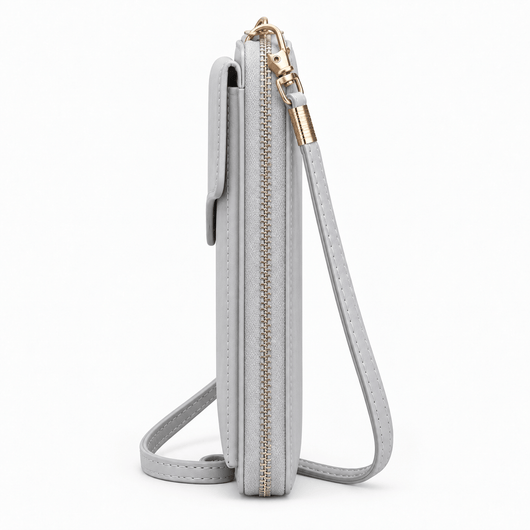 The Sunday Avenue Women's Grey PU Leather Crossbody Phone Bag with Zip Compartments