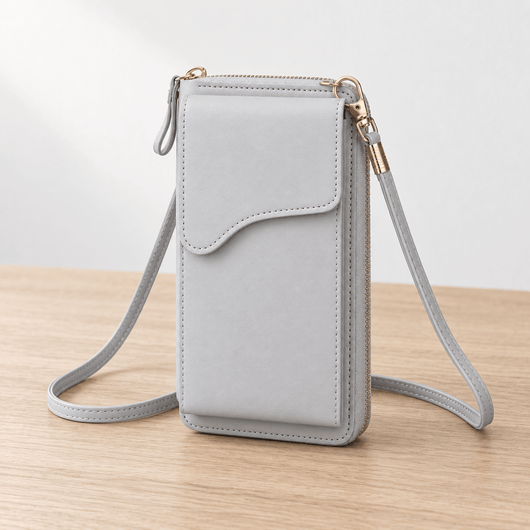 The Sunday Avenue Women's Grey PU Leather Crossbody Phone Bag with Zip Compartments