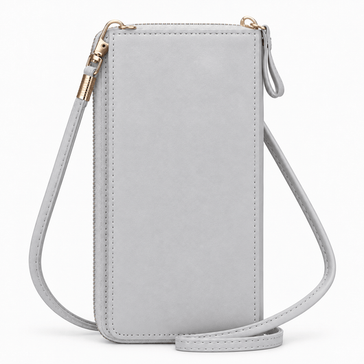 The Sunday Avenue Women's Grey PU Leather Crossbody Phone Bag with Zip Compartments