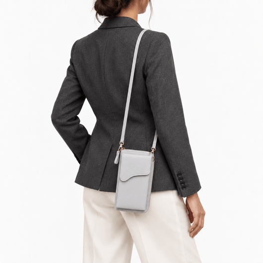 The Sunday Avenue Women's Grey PU Leather Crossbody Phone Bag with Zip Compartments