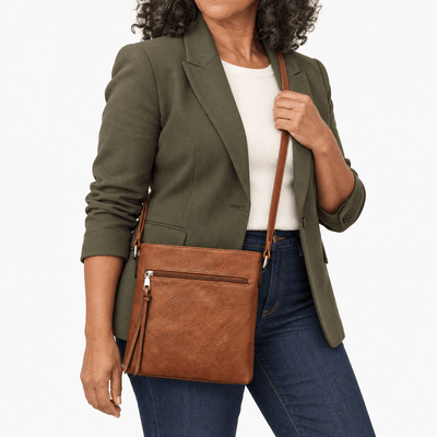 The Sunday Avenue Women's Medium Brown Leather Hobo Crossbody Bag with Removable Inner Pouch
