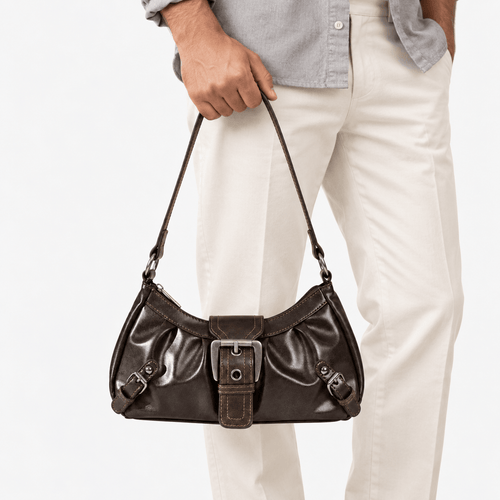 Women’s Synthetic Leather Shoulder Bag with Buckle Detail - Heidi
