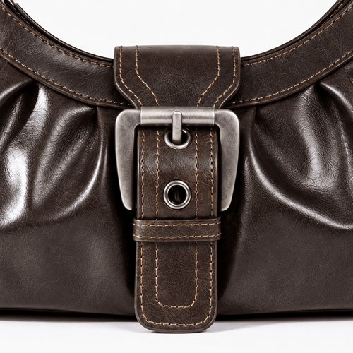 Women’s Synthetic Leather Shoulder Bag with Buckle Detail - Heidi