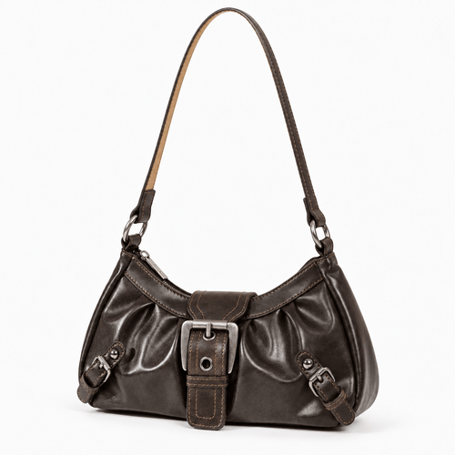 Women’s Synthetic Leather Shoulder Bag with Buckle Detail - Heidi