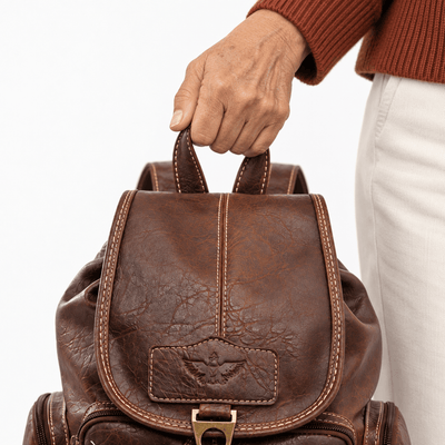 The Sunday Avenue Women's Vintage Brown Faux Leather Flap Backpack