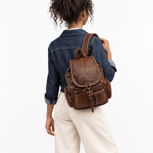 The Sunday Avenue Women's Vintage Brown Faux Leather Flap Backpack