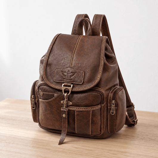 The Sunday Avenue Women's Vintage Brown Faux Leather Flap Backpack