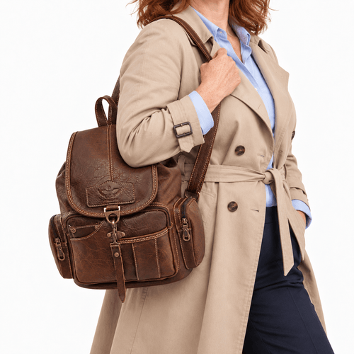 Women's Vintage Faux Leather Flap Backpack - Faith