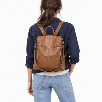 The Sunday Avenue Women's Vintage Brown PU Leather Convertible Backpack