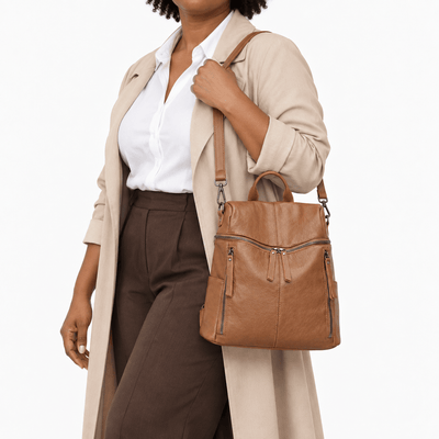The Sunday Avenue Women's Vintage Brown PU Leather Convertible Backpack