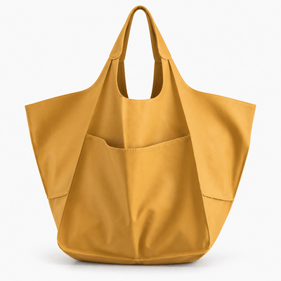 The Sunday Avenue Yellow Brown Oversized PU Leather Tote Bag with Wide Straps