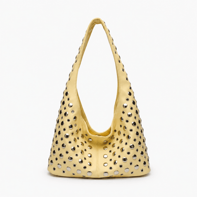 The Sunday Avenue Yellow Vivian Black PU Leather Rivet Hobo Shoulder Bag